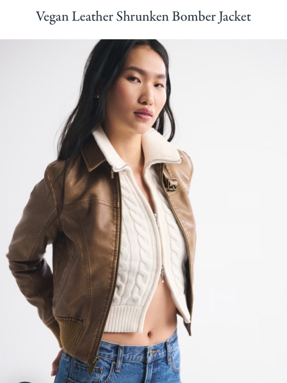 Abercrombie and Fitch Vegan Leather Shrunken Bomber Jacket,NWT sz Small
